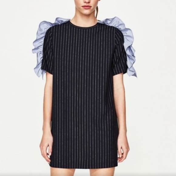 Zara Dresses & Skirts - Zara woman Striped with Ruffle Shoulder Dress